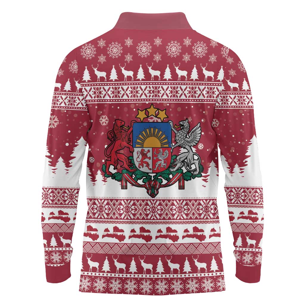 Latvia Christmas Long Sleeve Polo Shirt Priecigus Ziemassvetkus - Wonder Print Shop