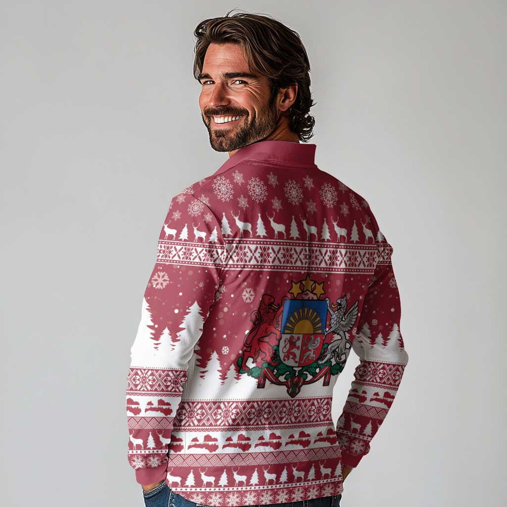 Latvia Christmas Long Sleeve Polo Shirt Priecigus Ziemassvetkus - Wonder Print Shop