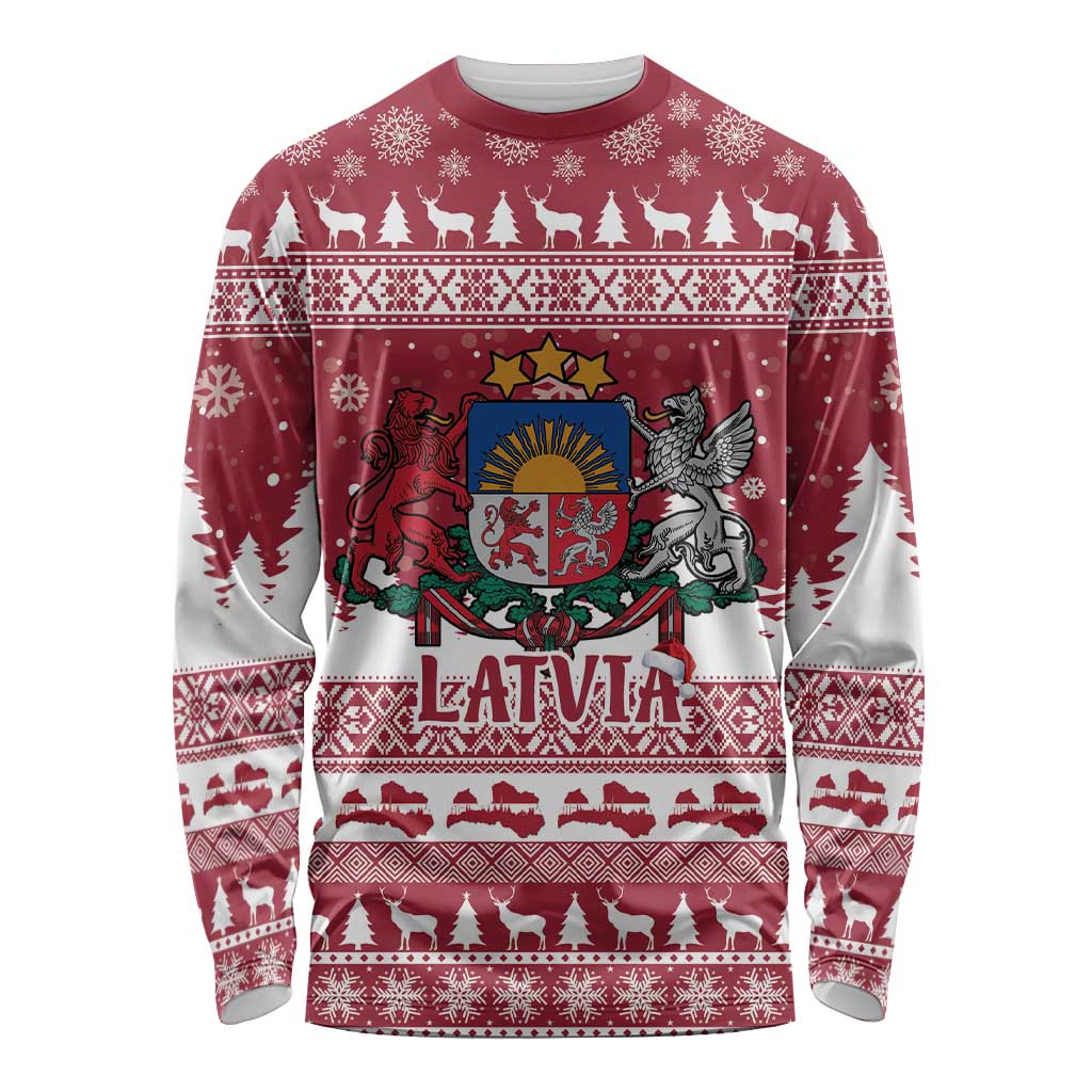 Latvia Christmas Long Sleeve Shirt Priecigus Ziemassvetkus - Wonder Print Shop