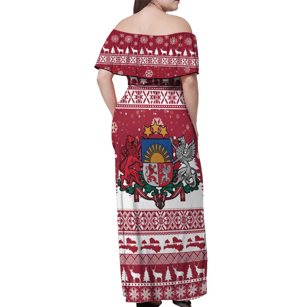 Latvia Christmas Off Shoulder Maxi Dress Priecigus Ziemassvetkus - Wonder Print Shop