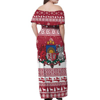 Latvia Christmas Off Shoulder Maxi Dress Priecigus Ziemassvetkus - Wonder Print Shop