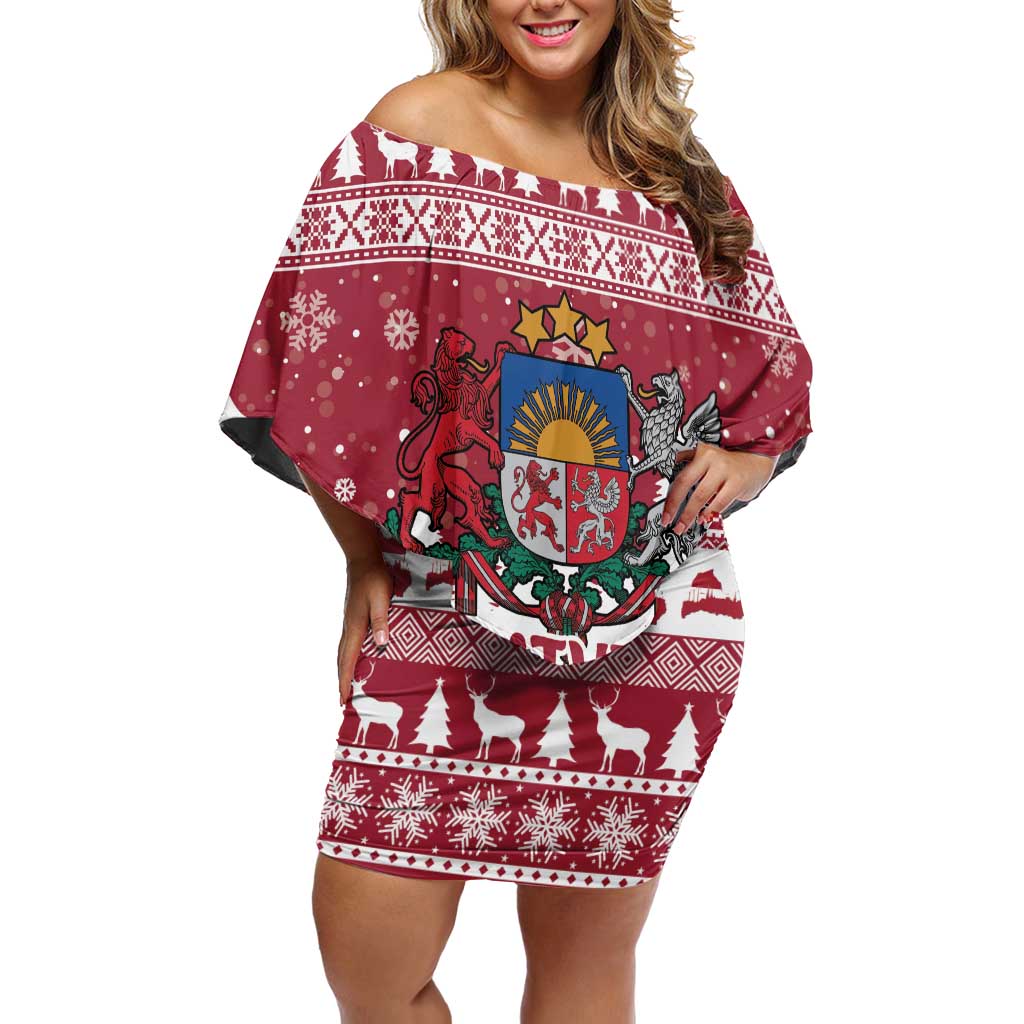 Latvia Christmas Off Shoulder Short Dress Priecigus Ziemassvetkus - Wonder Print Shop