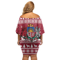 Latvia Christmas Off Shoulder Short Dress Priecigus Ziemassvetkus - Wonder Print Shop
