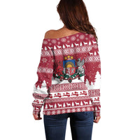 Latvia Christmas Off Shoulder Sweater Priecigus Ziemassvetkus - Wonder Print Shop