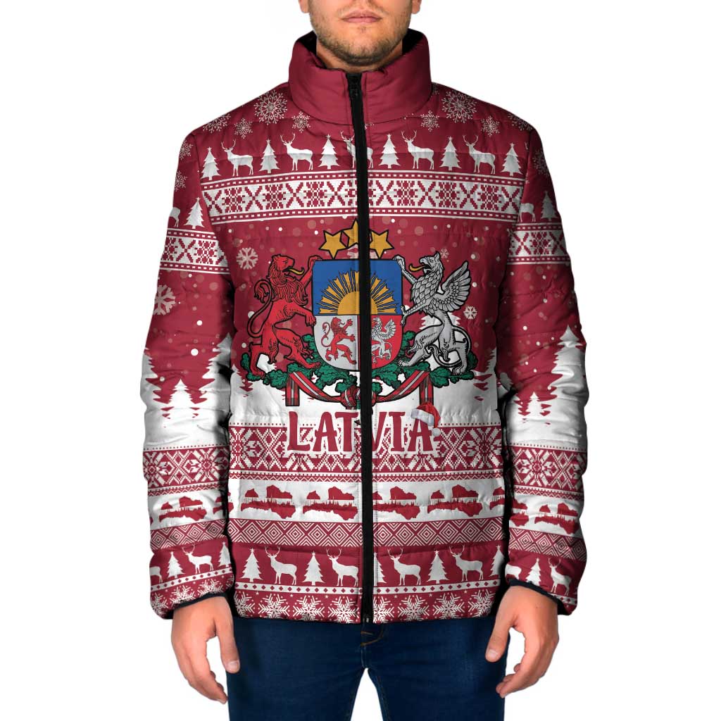 Latvia Christmas Padded Jacket Priecigus Ziemassvetkus - Wonder Print Shop