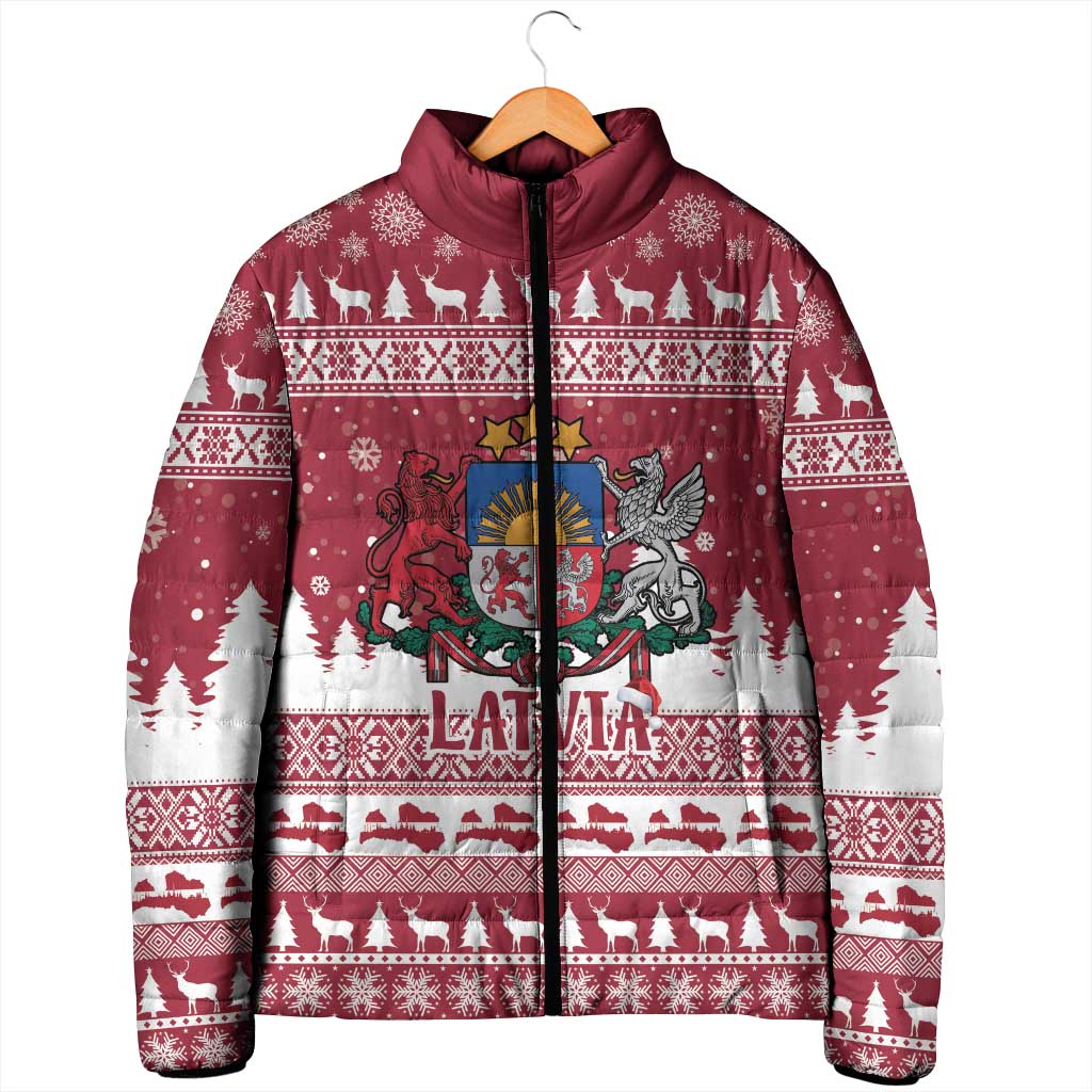 Latvia Christmas Padded Jacket Priecigus Ziemassvetkus - Wonder Print Shop