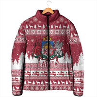 Latvia Christmas Padded Jacket Priecigus Ziemassvetkus - Wonder Print Shop