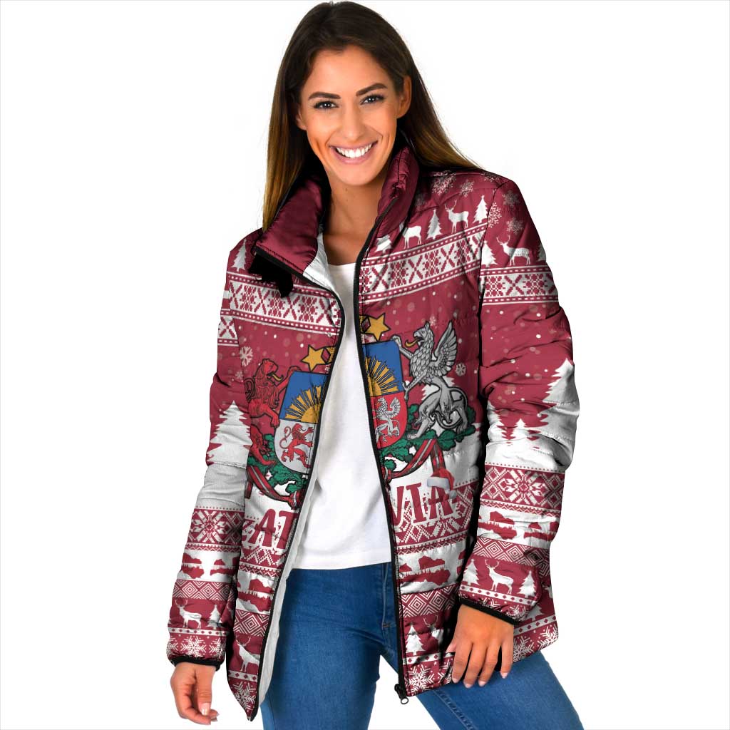 Latvia Christmas Padded Jacket Priecigus Ziemassvetkus - Wonder Print Shop