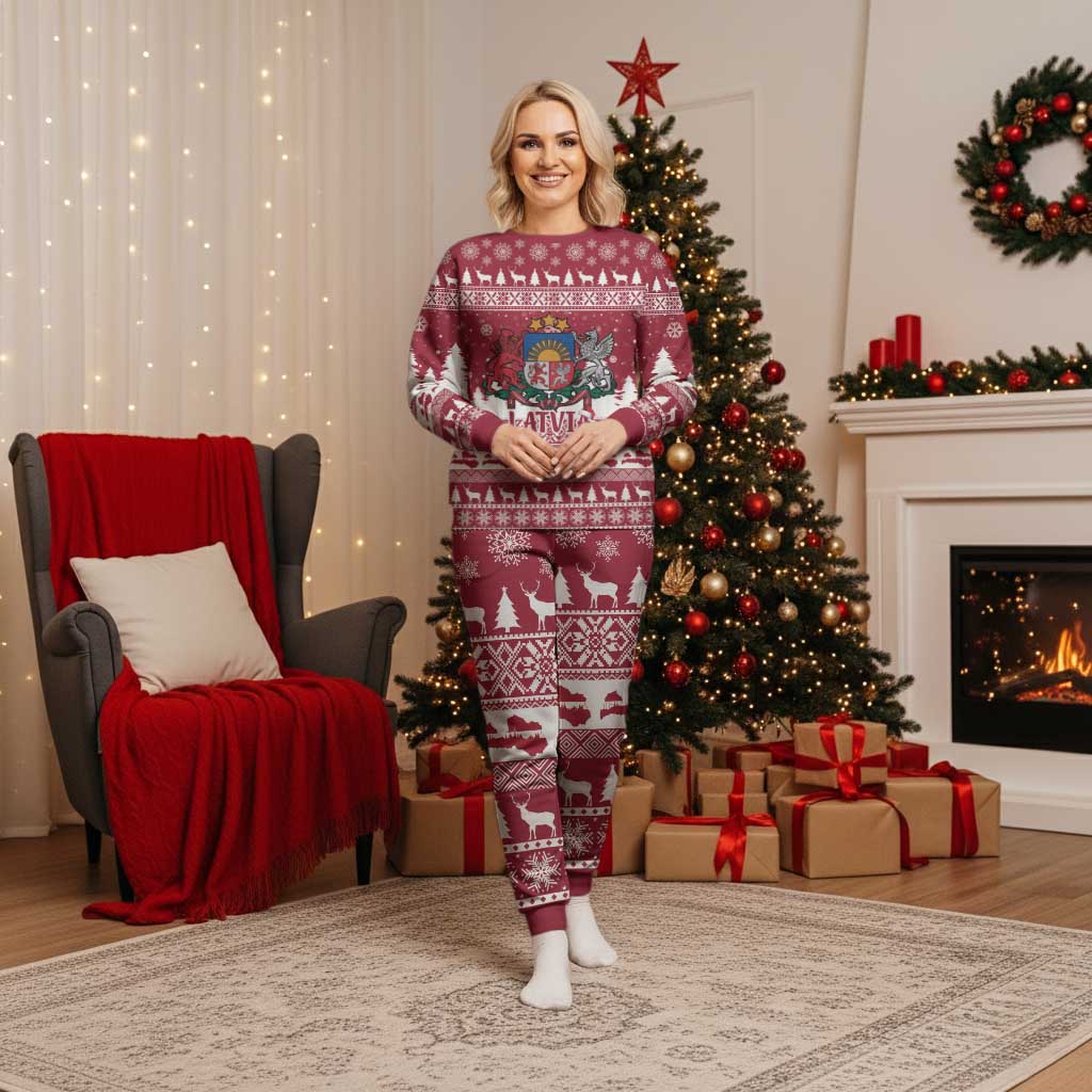 Latvia Christmas Pajama Set Priecigus Ziemassvetkus - Wonder Print Shop