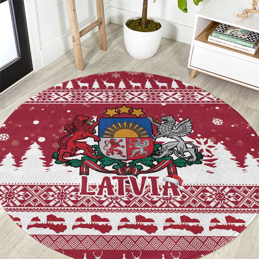 Latvia Christmas Round Carpet Priecigus Ziemassvetkus - Wonder Print Shop