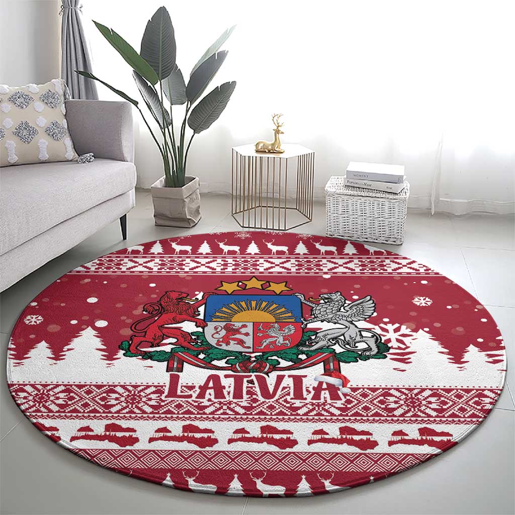 Latvia Christmas Round Carpet Priecigus Ziemassvetkus - Wonder Print Shop