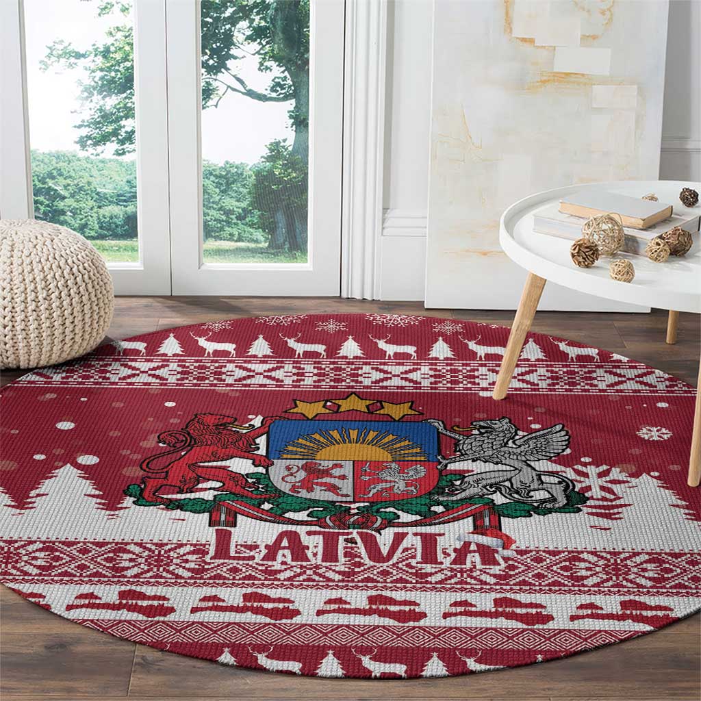 Latvia Christmas Round Carpet Priecigus Ziemassvetkus - Wonder Print Shop