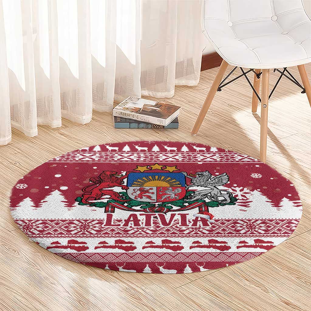 Latvia Christmas Round Carpet Priecigus Ziemassvetkus - Wonder Print Shop