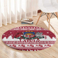 Latvia Christmas Round Carpet Priecigus Ziemassvetkus - Wonder Print Shop