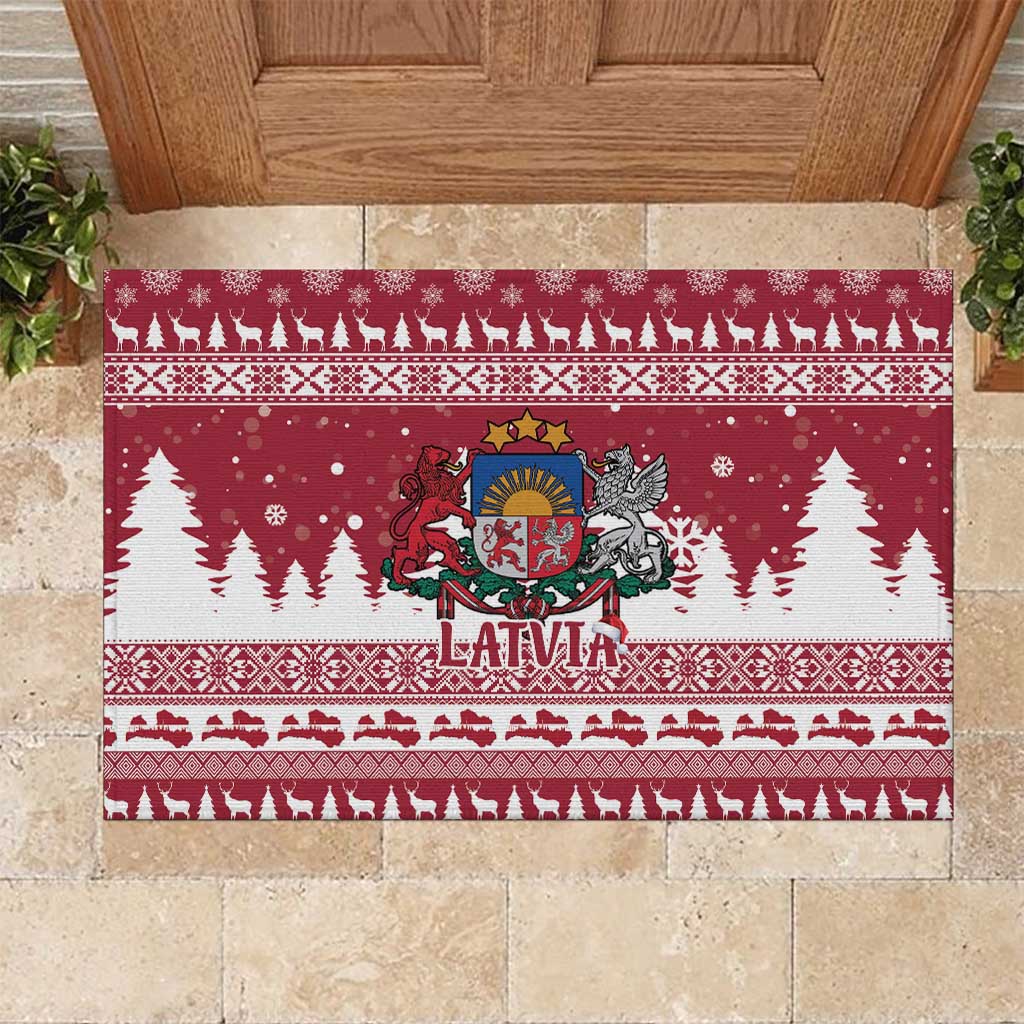 Latvia Christmas Rubber Doormat Priecigus Ziemassvetkus - Wonder Print Shop