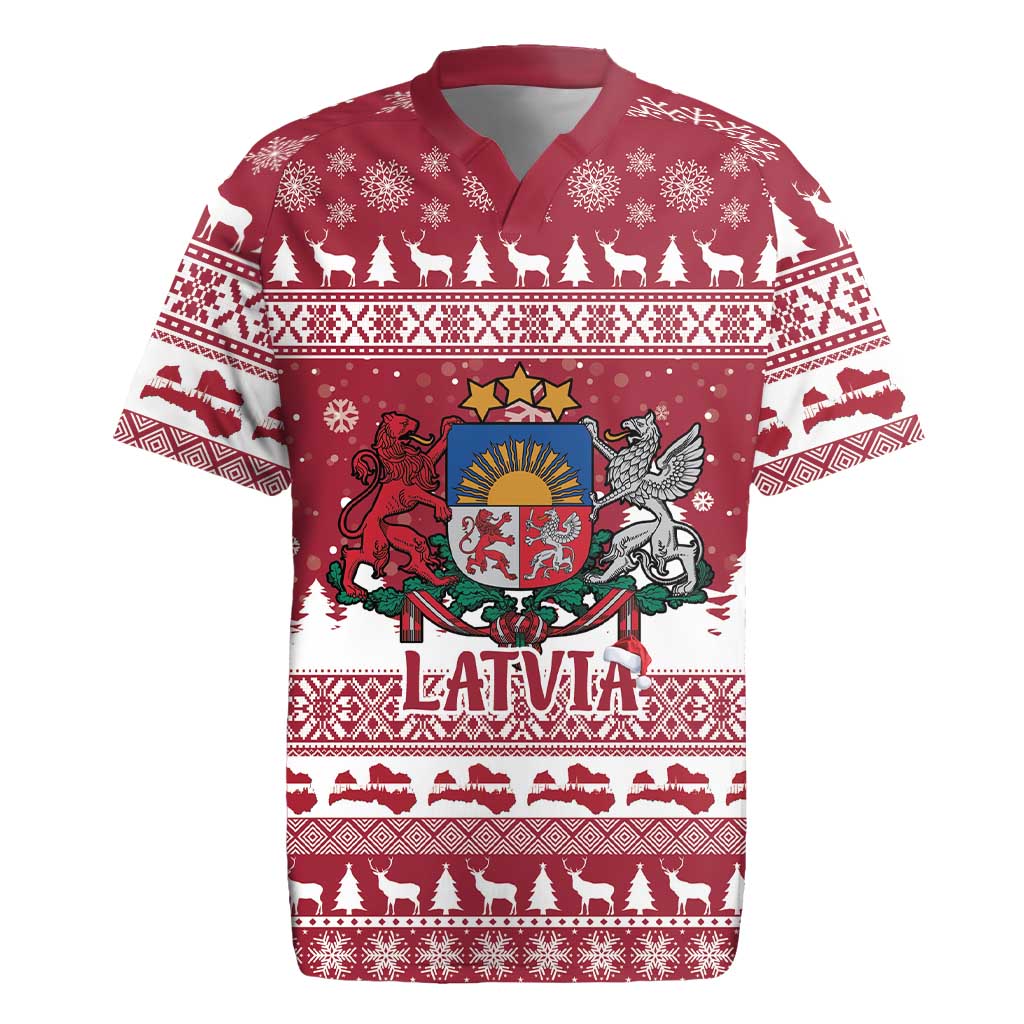 Latvia Christmas Rugby Jersey Priecigus Ziemassvetkus - Wonder Print Shop