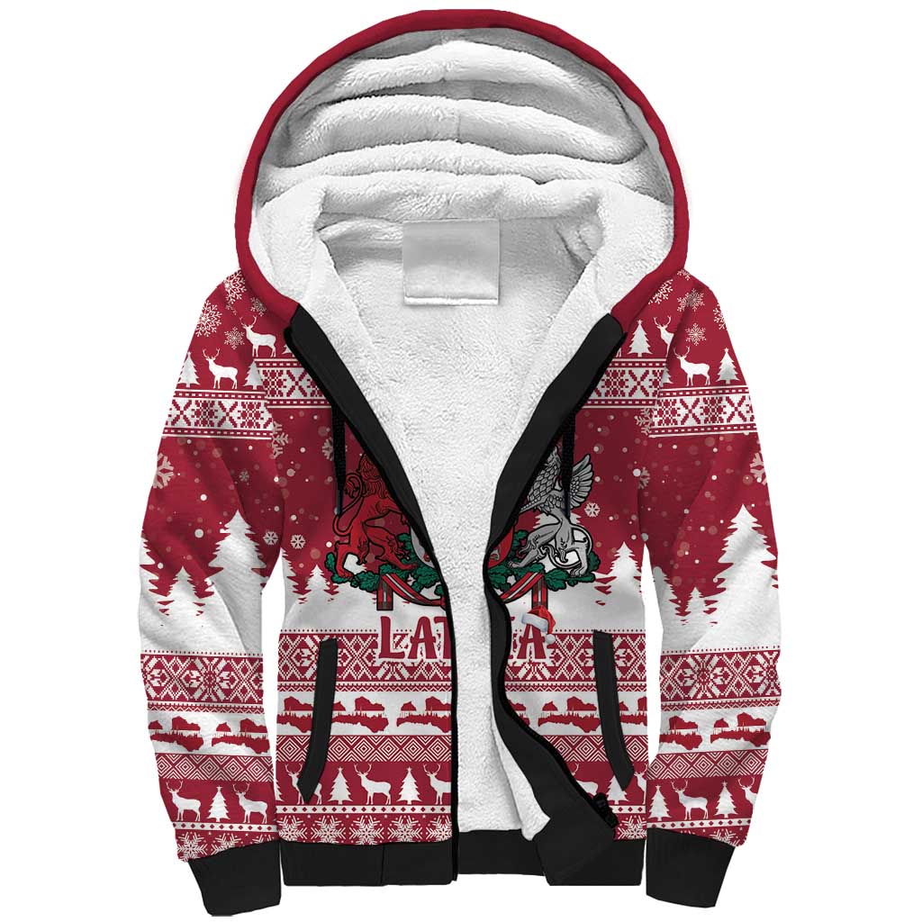 Latvia Christmas Sherpa Hoodie Priecigus Ziemassvetkus - Wonder Print Shop