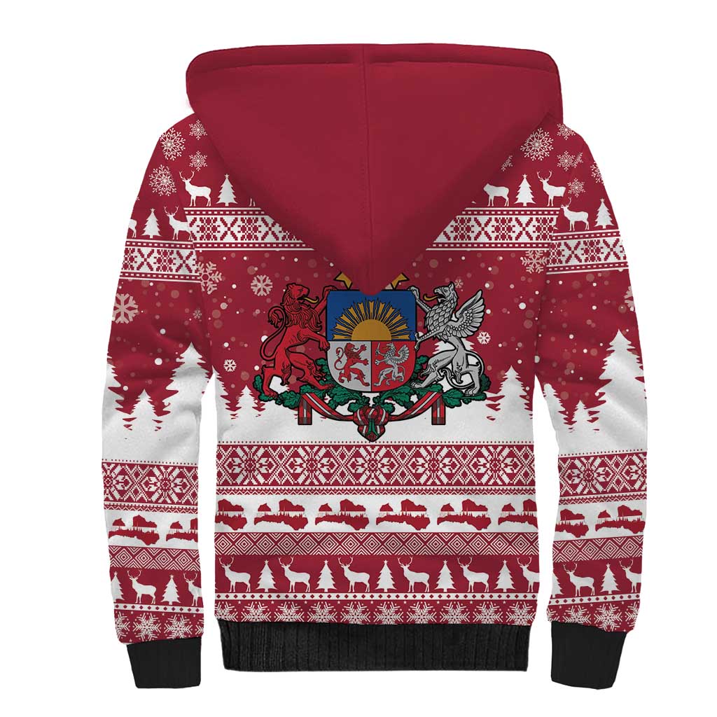 Latvia Christmas Sherpa Hoodie Priecigus Ziemassvetkus - Wonder Print Shop
