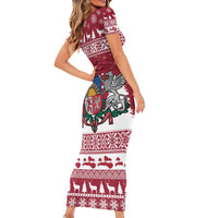 Latvia Christmas Short Sleeve Bodycon Dress Priecigus Ziemassvetkus - Wonder Print Shop