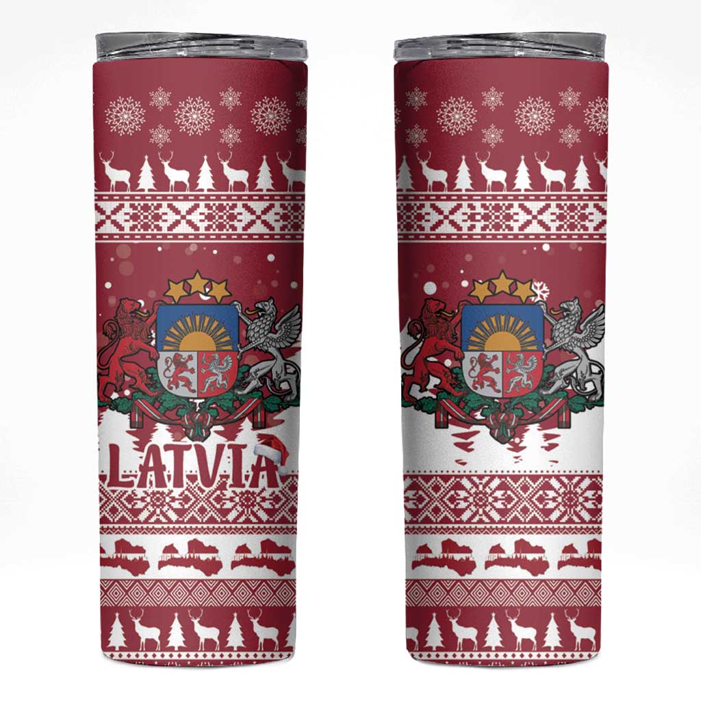 Latvia Christmas Skinny Tumbler Priecigus Ziemassvetkus - Wonder Print Shop