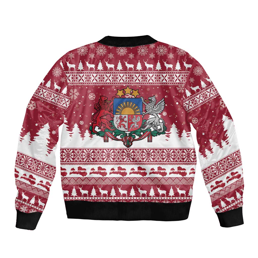 Latvia Christmas Sleeve Zip Bomber Jacket Priecigus Ziemassvetkus - Wonder Print Shop