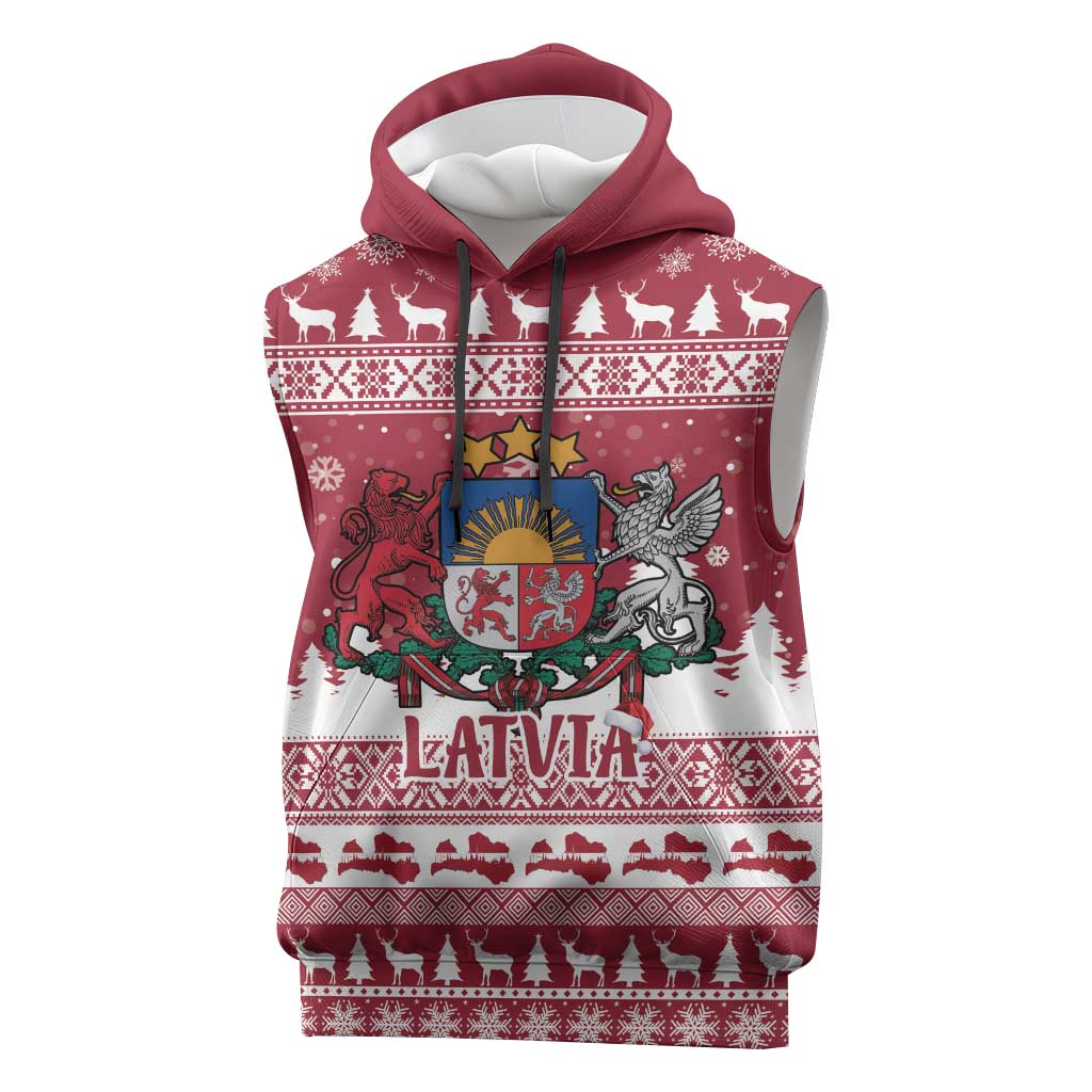 Latvia Christmas Sleeveless Hoodie Priecigus Ziemassvetkus - Wonder Print Shop
