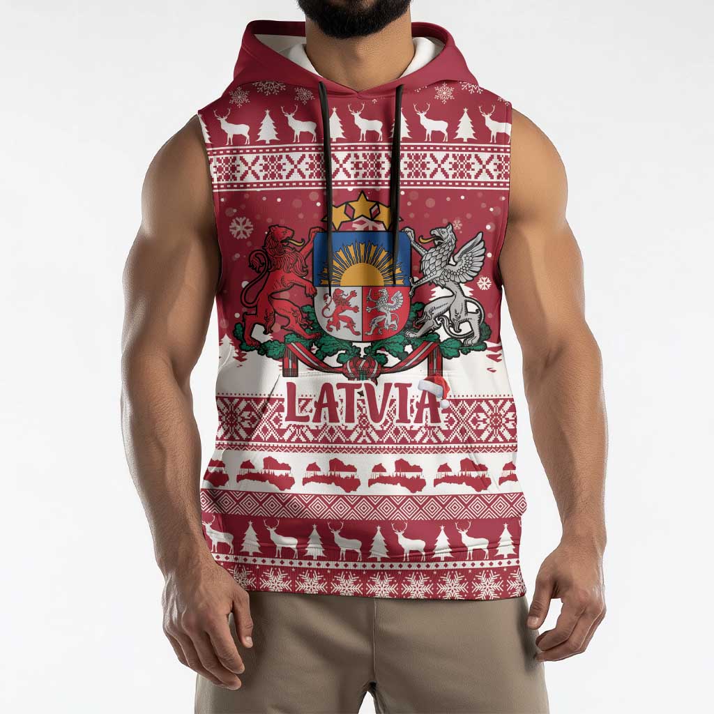 Latvia Christmas Sleeveless Hoodie Priecigus Ziemassvetkus - Wonder Print Shop