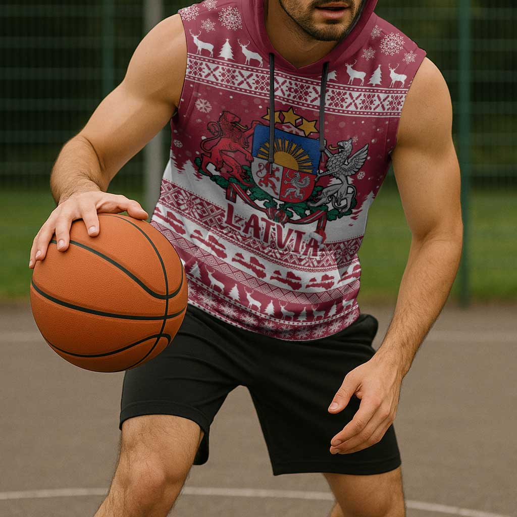 Latvia Christmas Sleeveless Hoodie Priecigus Ziemassvetkus - Wonder Print Shop
