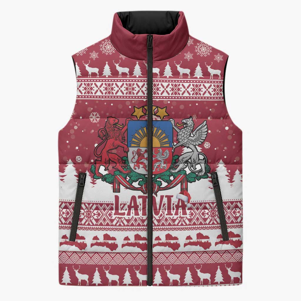 Latvia Christmas Sleeveless Puffer Jacket Priecigus Ziemassvetkus - Wonder Print Shop
