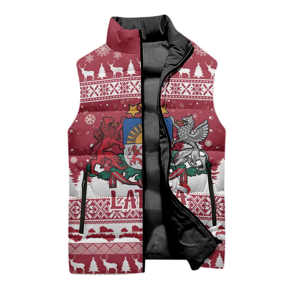 Latvia Christmas Sleeveless Puffer Jacket Priecigus Ziemassvetkus - Wonder Print Shop