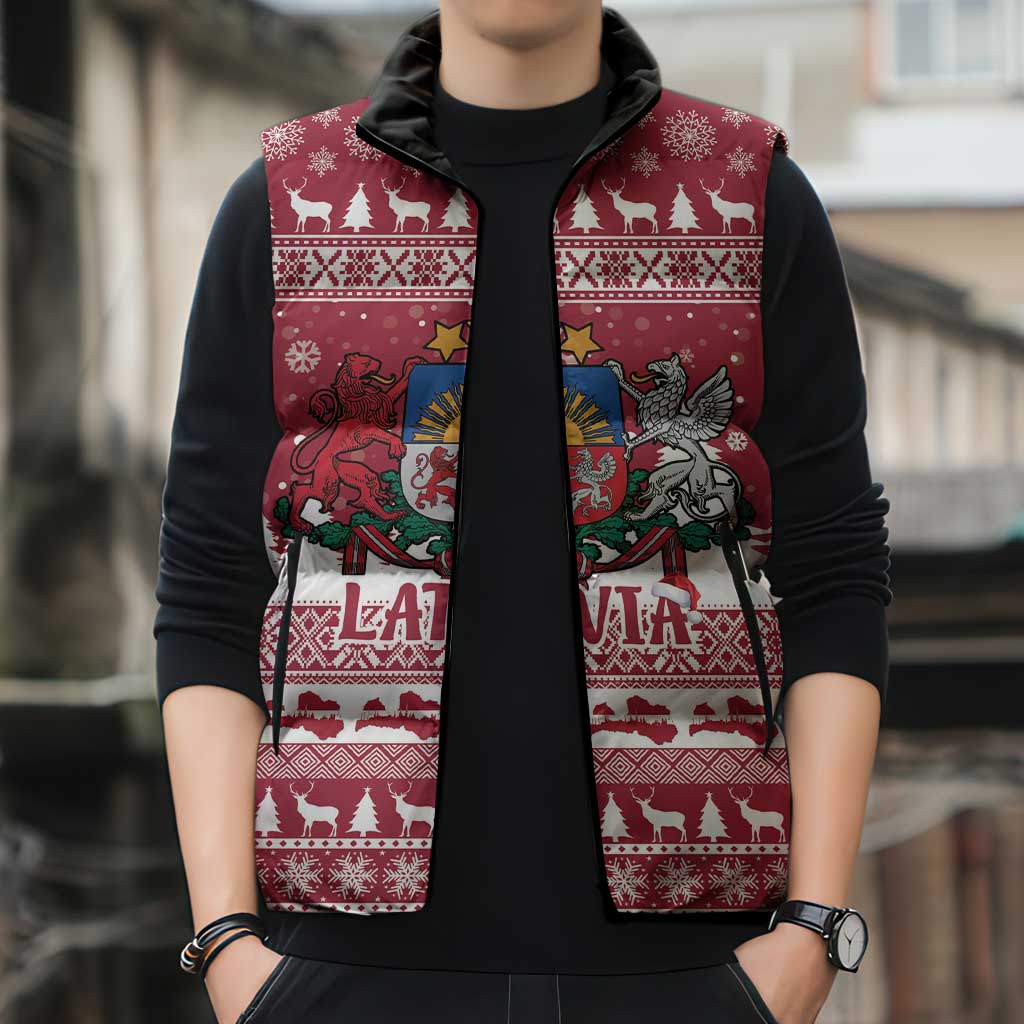 Latvia Christmas Sleeveless Puffer Jacket Priecigus Ziemassvetkus - Wonder Print Shop