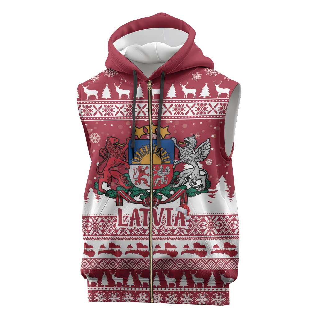 Latvia Christmas Sleeveless Zip Hoodie Priecigus Ziemassvetkus - Wonder Print Shop
