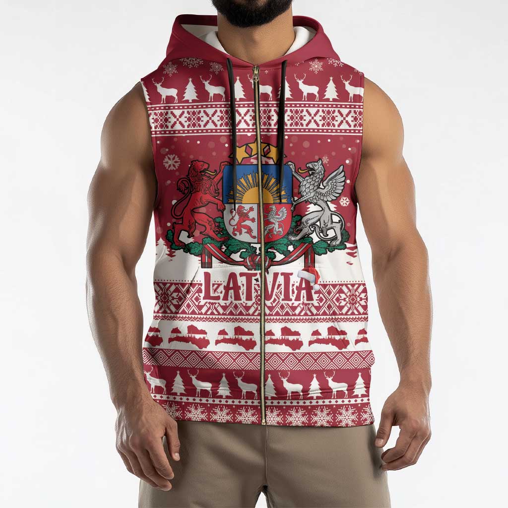 Latvia Christmas Sleeveless Zip Hoodie Priecigus Ziemassvetkus - Wonder Print Shop