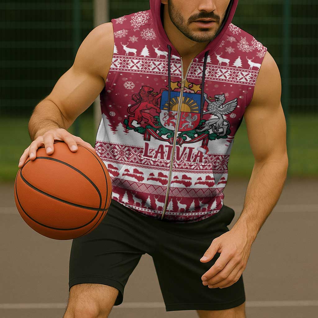 Latvia Christmas Sleeveless Zip Hoodie Priecigus Ziemassvetkus - Wonder Print Shop