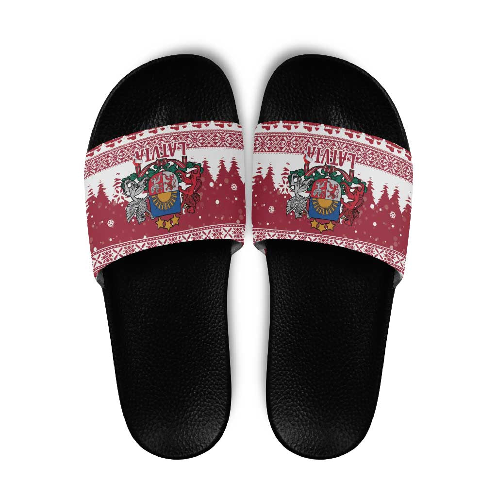 Latvia Christmas Slide Sandals Priecigus Ziemassvetkus - Wonder Print Shop