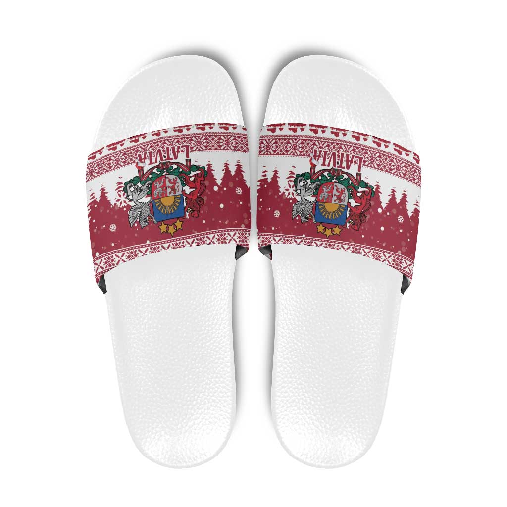 Latvia Christmas Slide Sandals Priecigus Ziemassvetkus - Wonder Print Shop