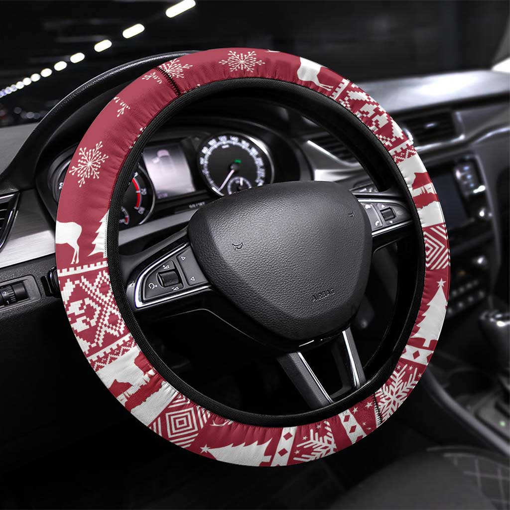 Latvia Christmas Steering Wheel Cover Priecigus Ziemassvetkus - Wonder Print Shop