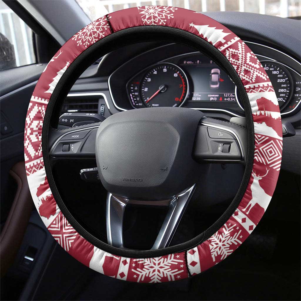 Latvia Christmas Steering Wheel Cover Priecigus Ziemassvetkus - Wonder Print Shop