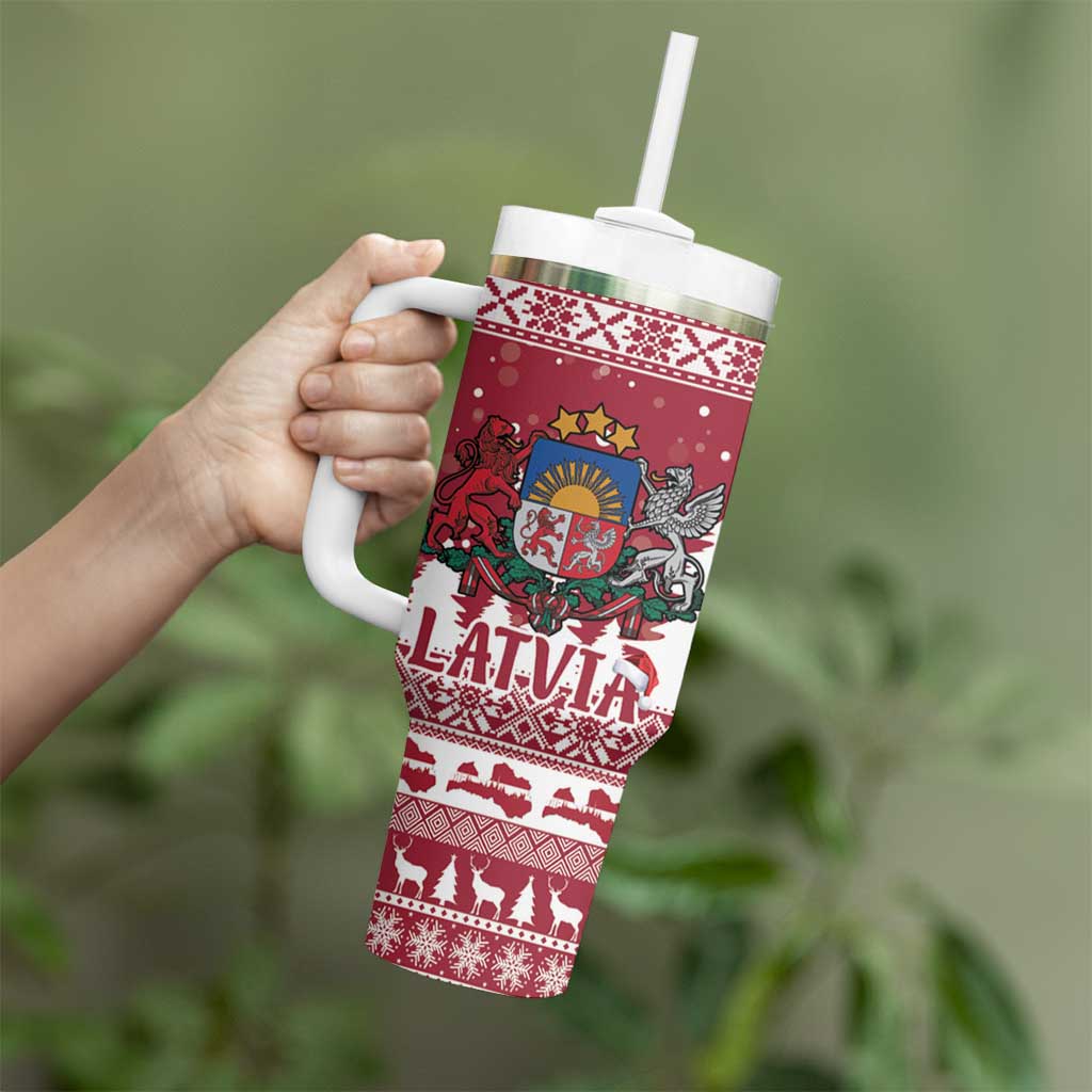 Latvia Christmas Tumbler With Handle Priecigus Ziemassvetkus - Wonder Print Shop