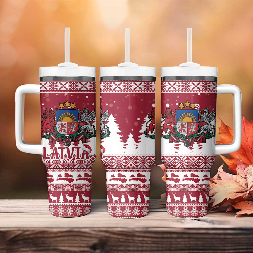 Latvia Christmas Tumbler With Handle Priecigus Ziemassvetkus - Wonder Print Shop