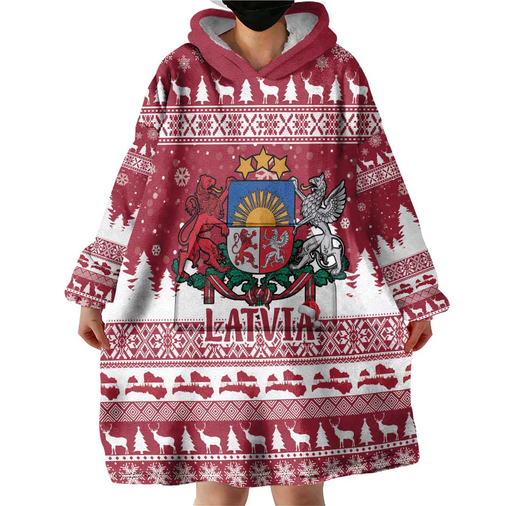 Latvia Christmas Wearable Blanket Hoodie Priecigus Ziemassvetkus - Wonder Print Shop