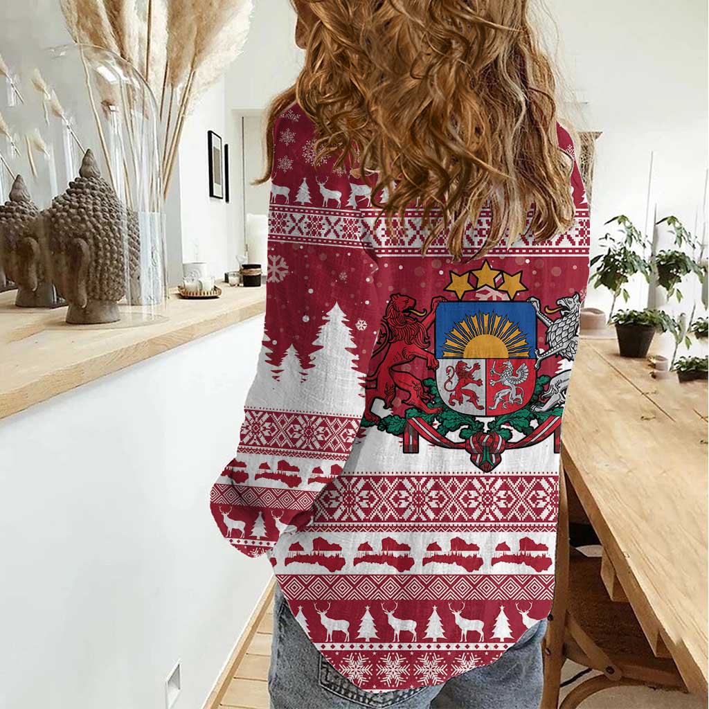 Latvia Christmas Women Casual Shirt Priecigus Ziemassvetkus - Wonder Print Shop