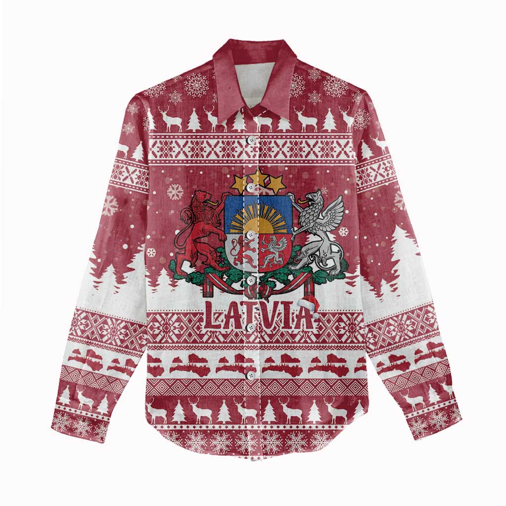 Latvia Christmas Women Casual Shirt Priecigus Ziemassvetkus - Wonder Print Shop