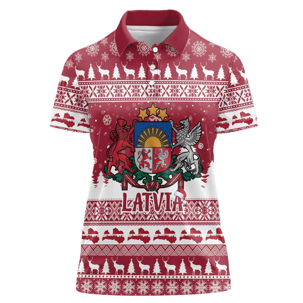 Latvia Christmas Women Polo Shirt Priecigus Ziemassvetkus - Wonder Print Shop