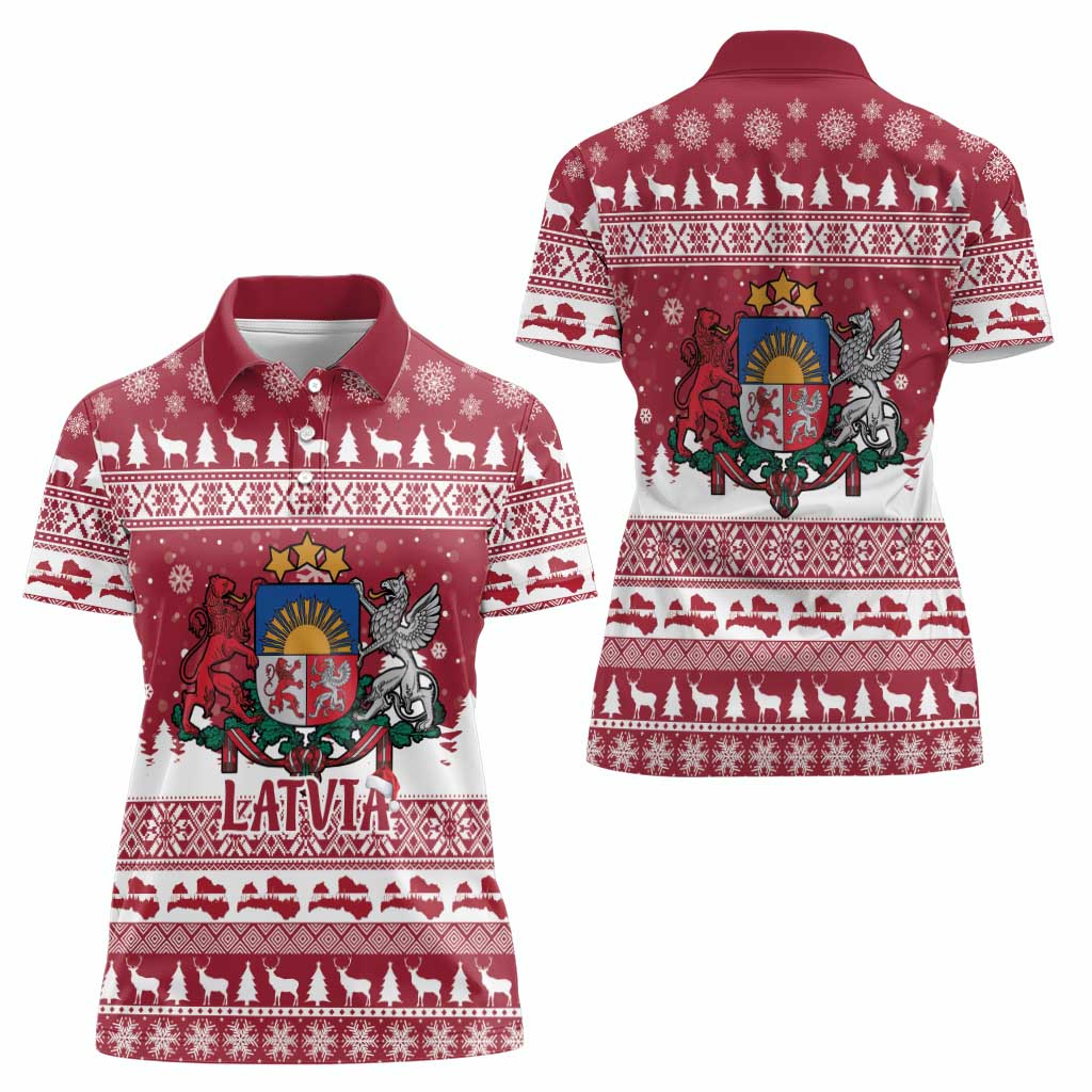 Latvia Christmas Women Polo Shirt Priecigus Ziemassvetkus - Wonder Print Shop