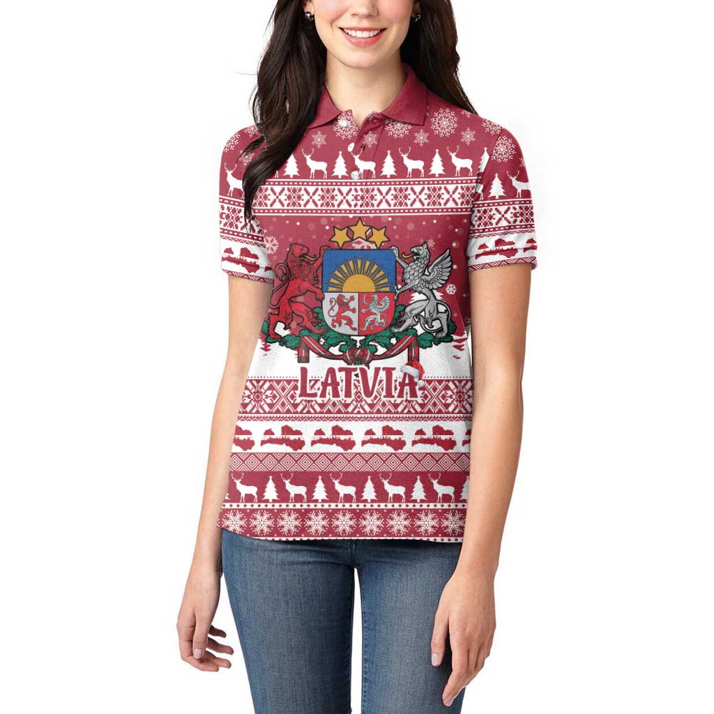 Latvia Christmas Women Polo Shirt Priecigus Ziemassvetkus - Wonder Print Shop