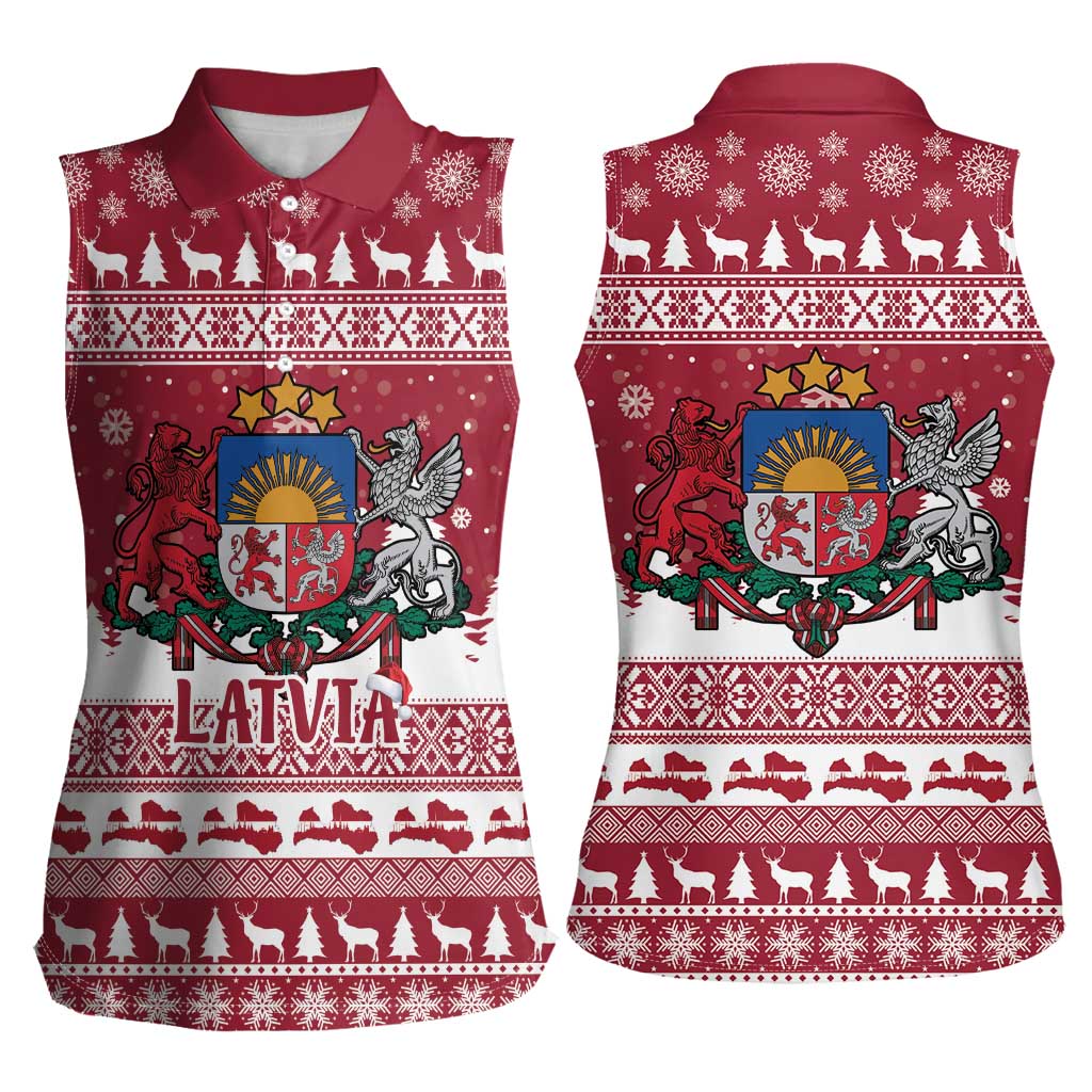 Latvia Christmas Women Sleeveless Polo Shirt Priecigus Ziemassvetkus - Wonder Print Shop