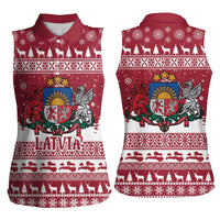 Latvia Christmas Women Sleeveless Polo Shirt Priecigus Ziemassvetkus - Wonder Print Shop