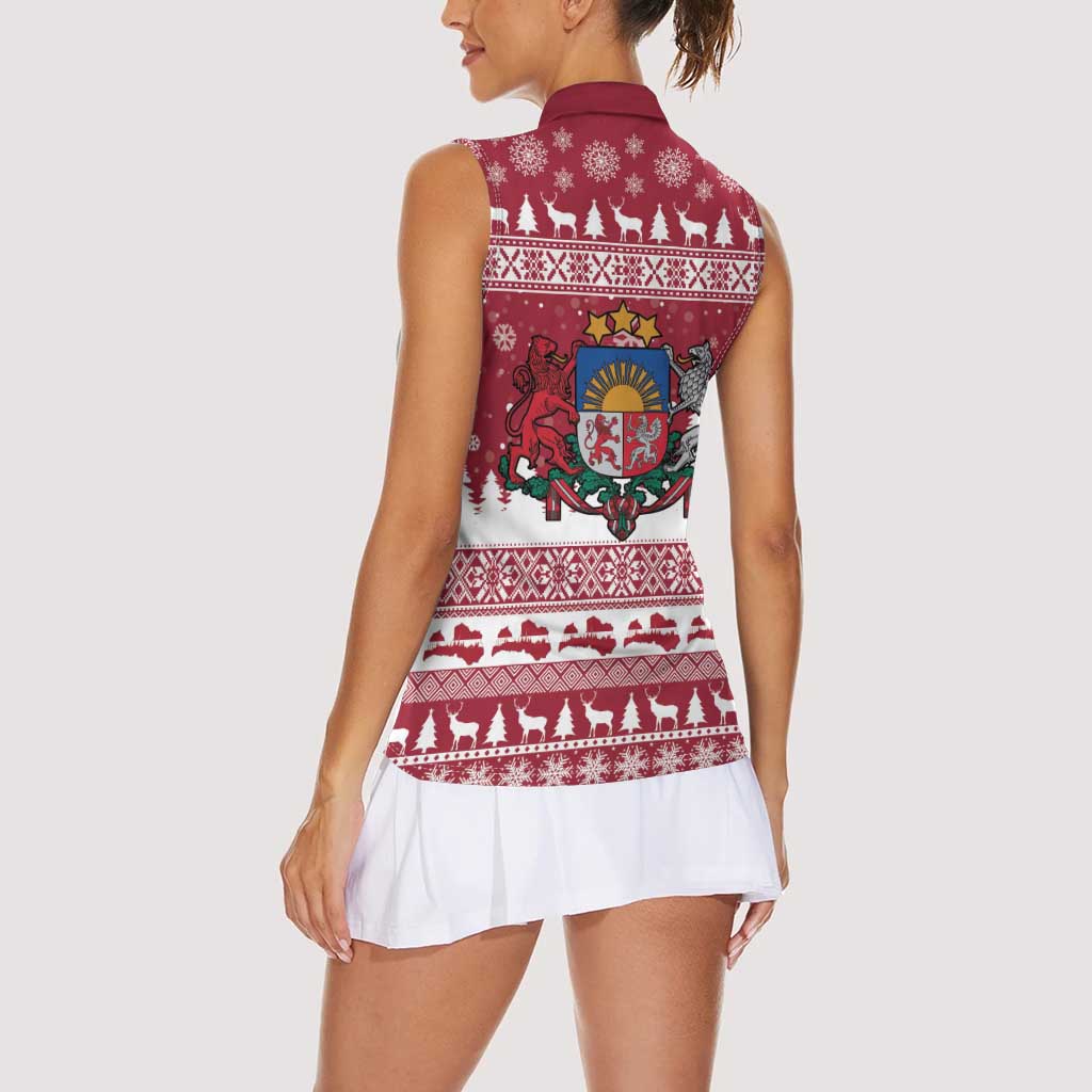 Latvia Christmas Women Sleeveless Polo Shirt Priecigus Ziemassvetkus - Wonder Print Shop