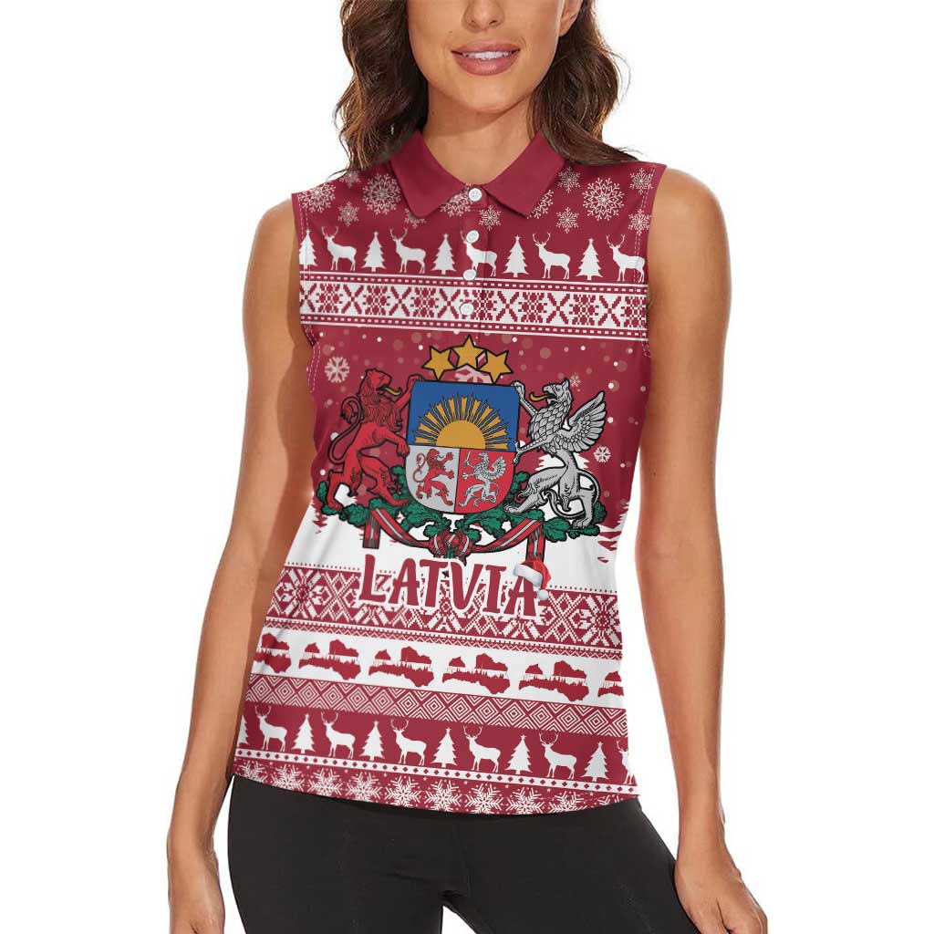 Latvia Christmas Women Sleeveless Polo Shirt Priecigus Ziemassvetkus - Wonder Print Shop
